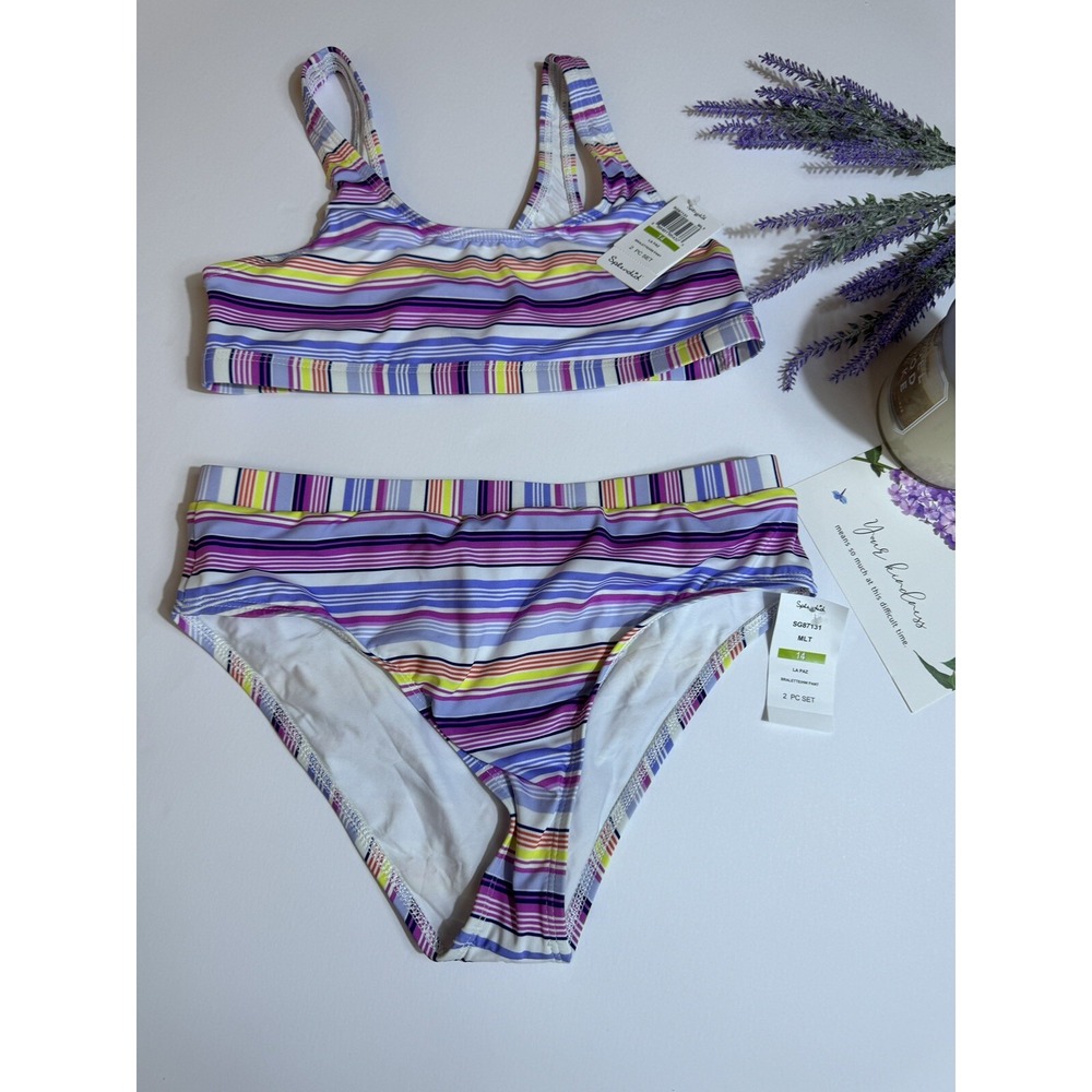 Splendid Swimsuit Littles La‎ Paz Bralette & High-Waist Pant Multi 14 (Big Kids)